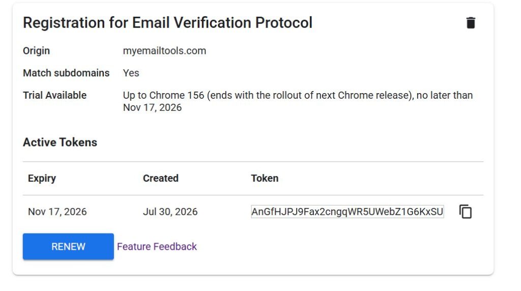 EVP Token - Chrome Origin Trials