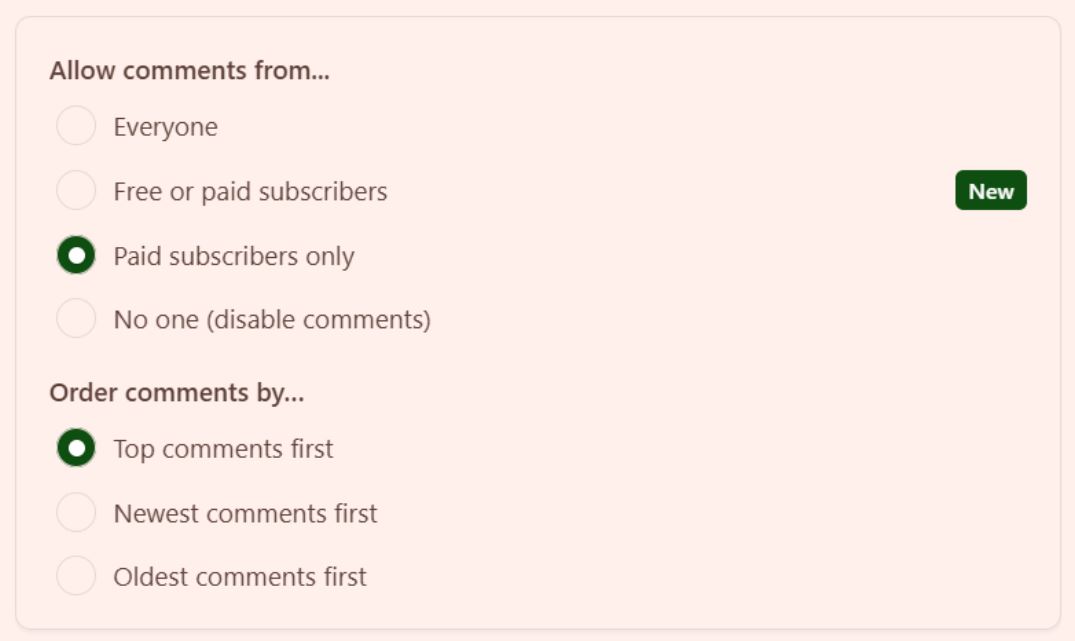 Substack now lets you limit commenting to subscribers only
