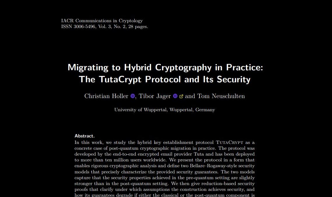Researchers’ Paper on TutaCrypt Post-Quantum Email Protection