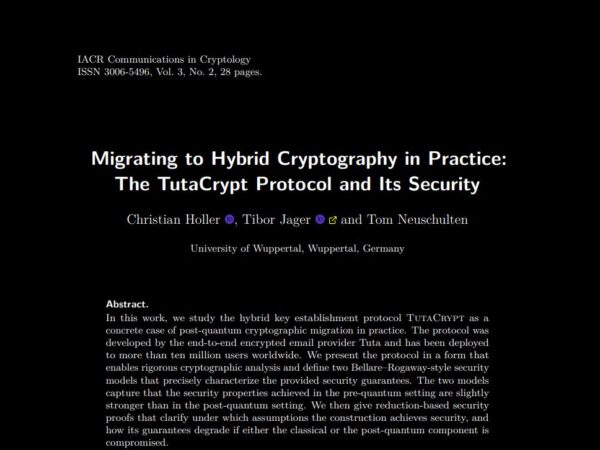 Researchers’ Paper on TutaCrypt Post-Quantum Email Protection